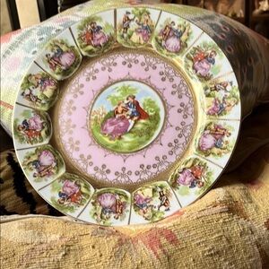Elegant Pink and Green Romantic seen Decorative Plate
